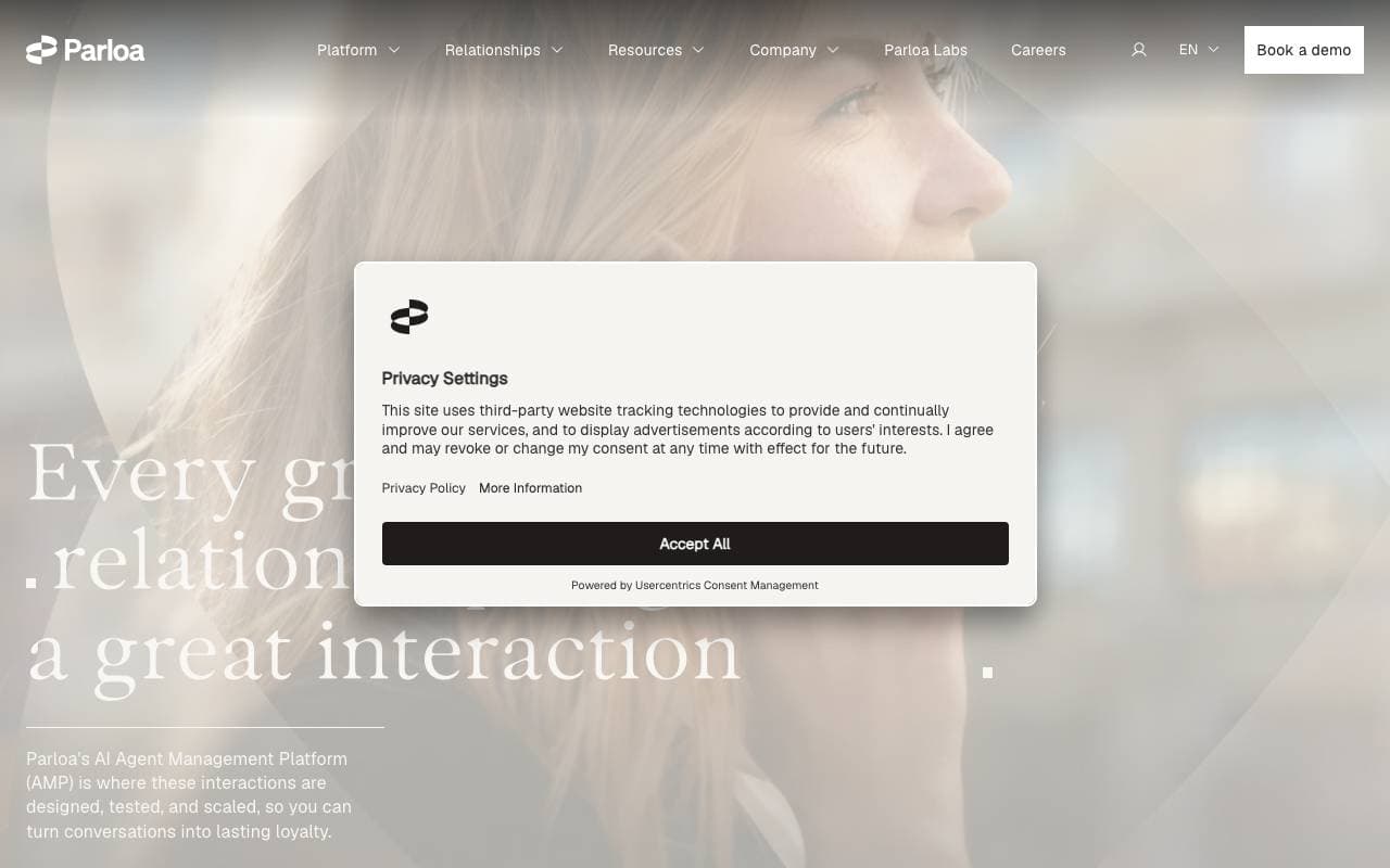 Parloa AI Agent Management Platform interface preview