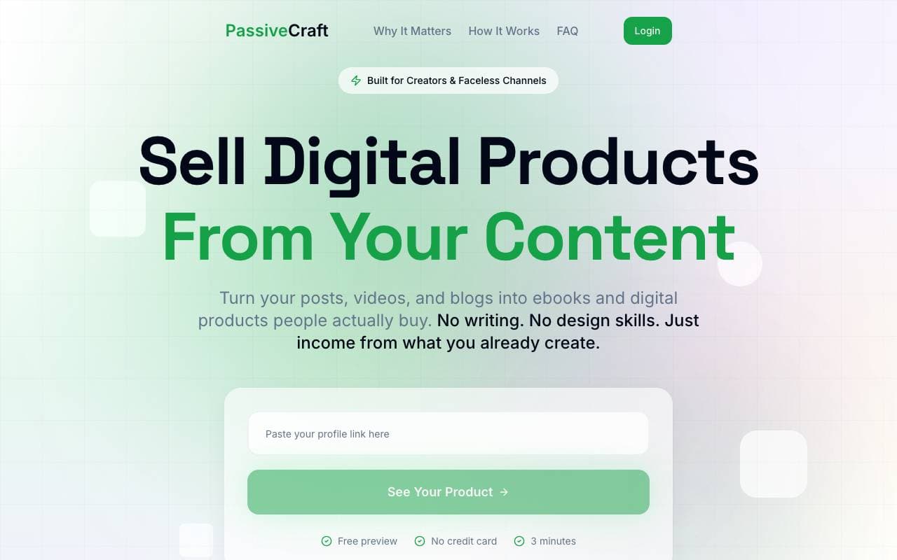 passiveCraft interface preview