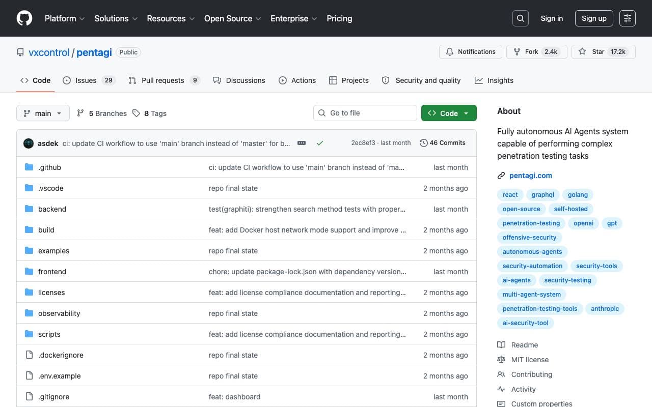 PentAGI interface preview