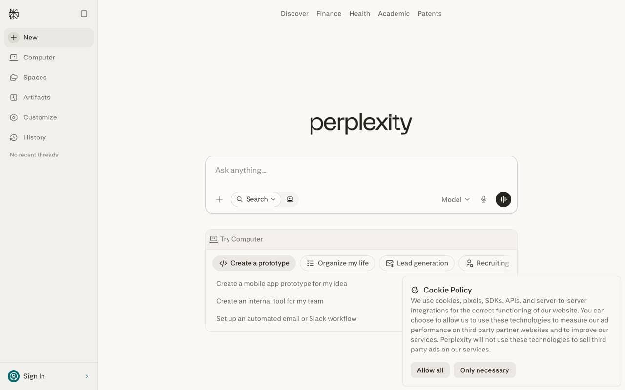 Perplexity AI interface preview