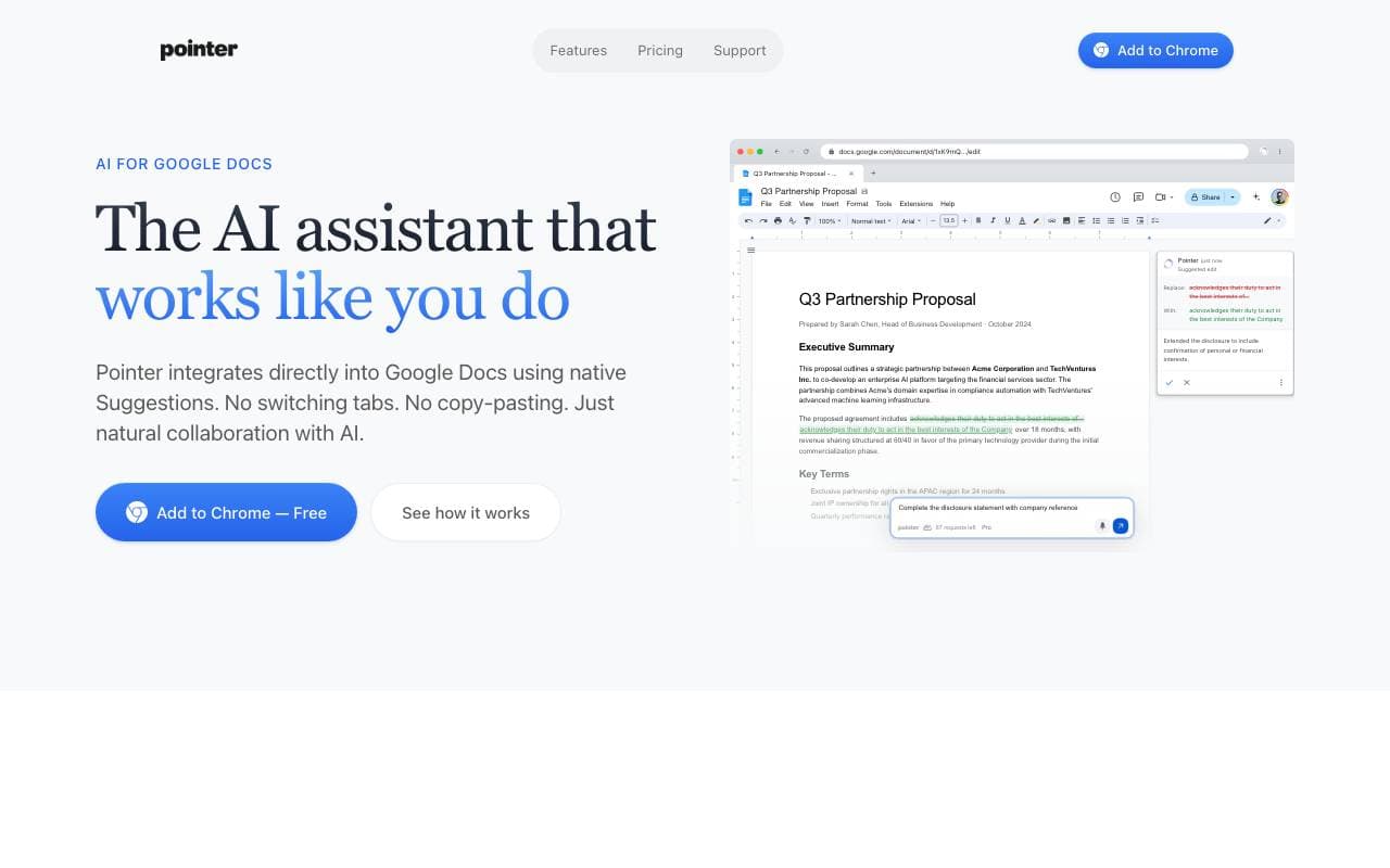 Pointer for Google Docs interface preview