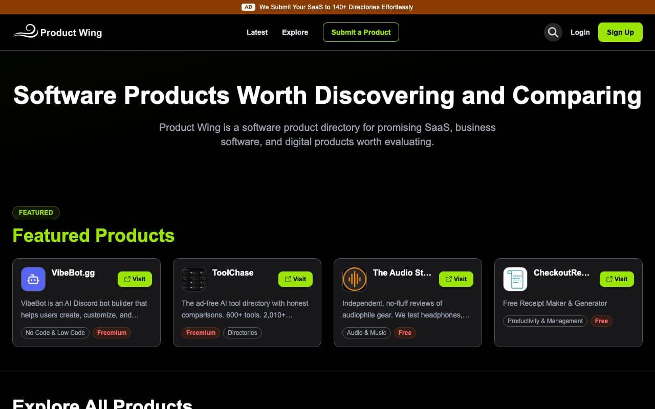 Product Wing interface preview