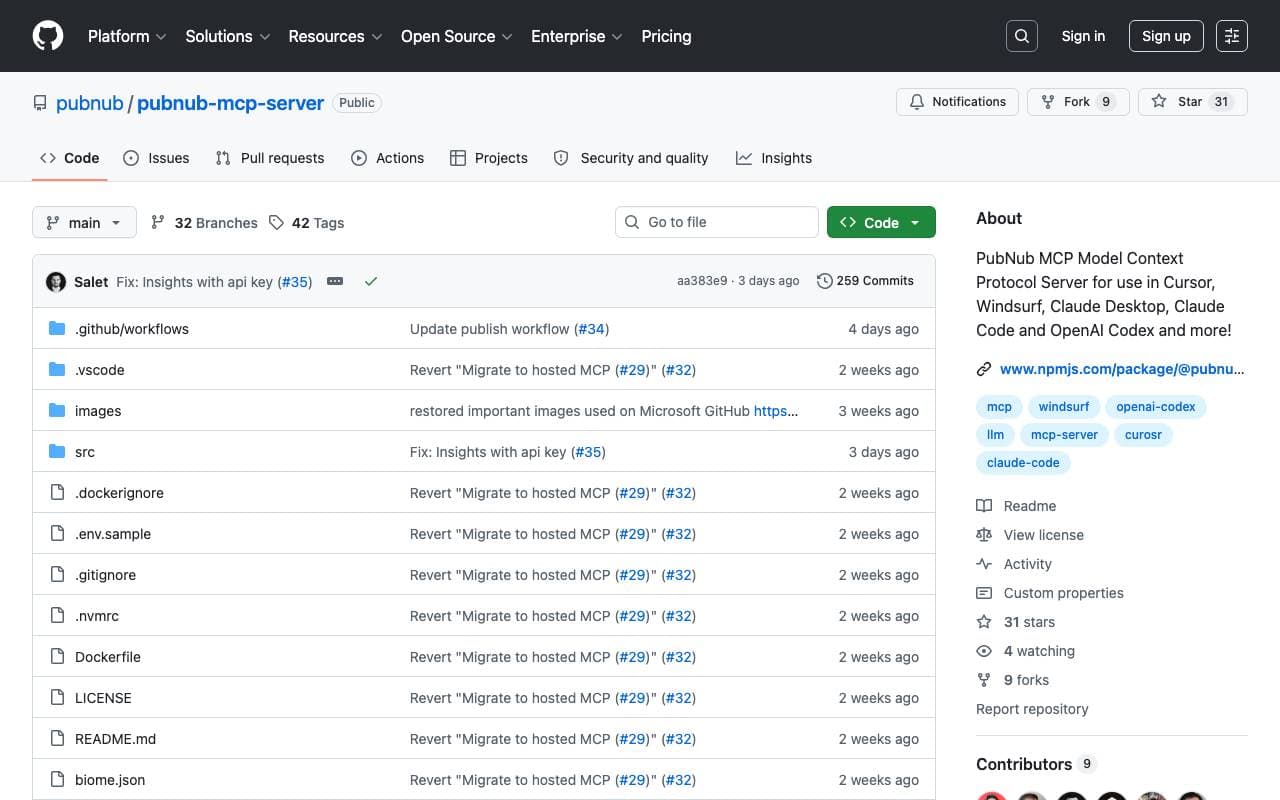 PubNub MCP Server interface preview