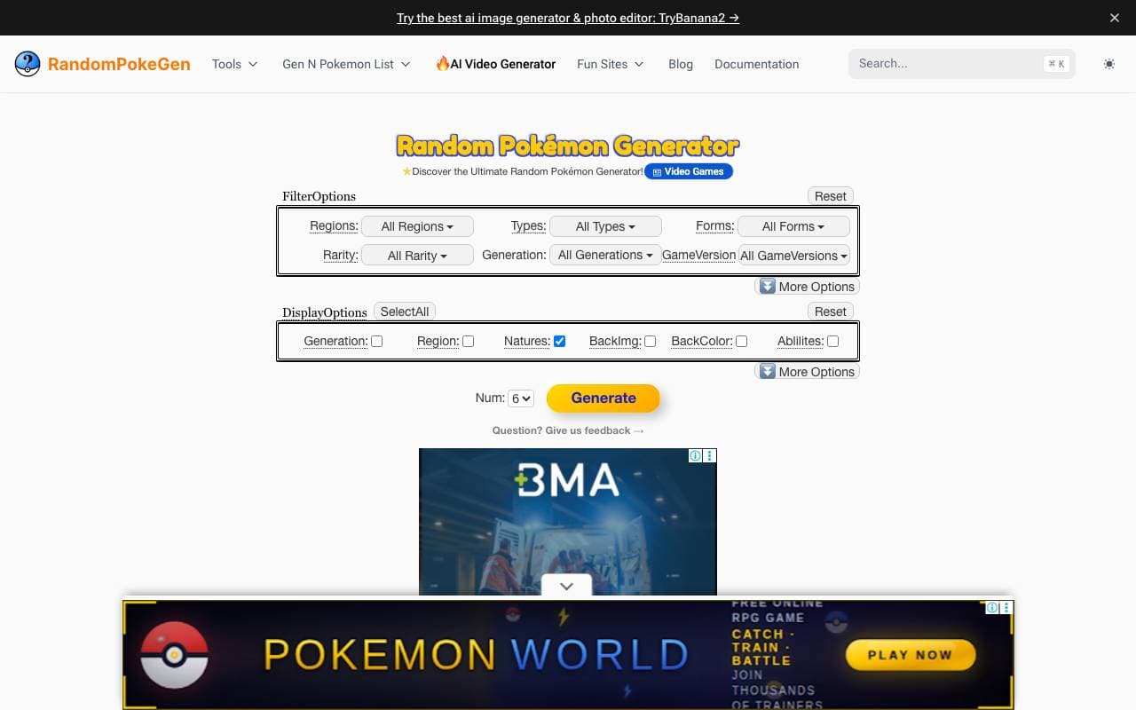Random pokemon generator interface preview