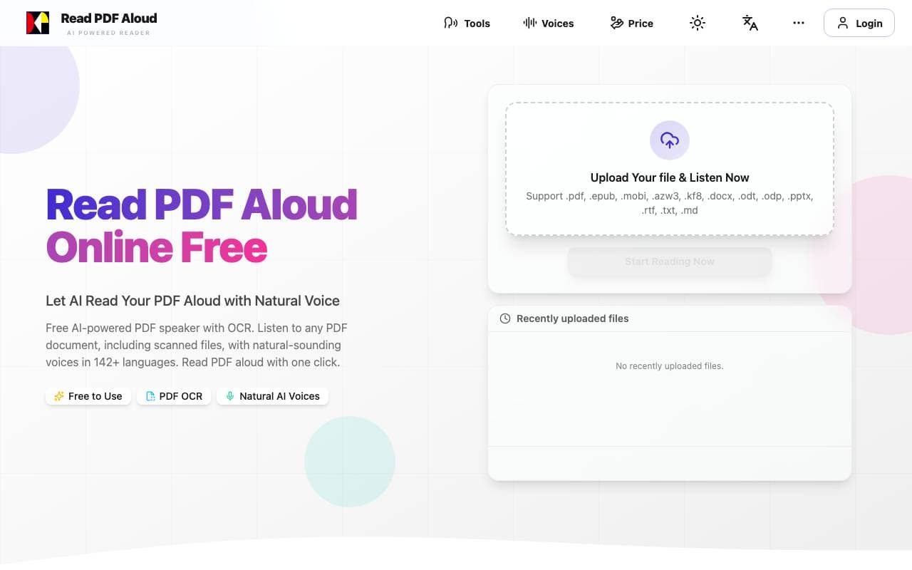 Read PDF Aloud interface preview