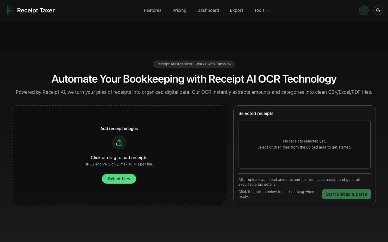 Receipt Taxer interface preview