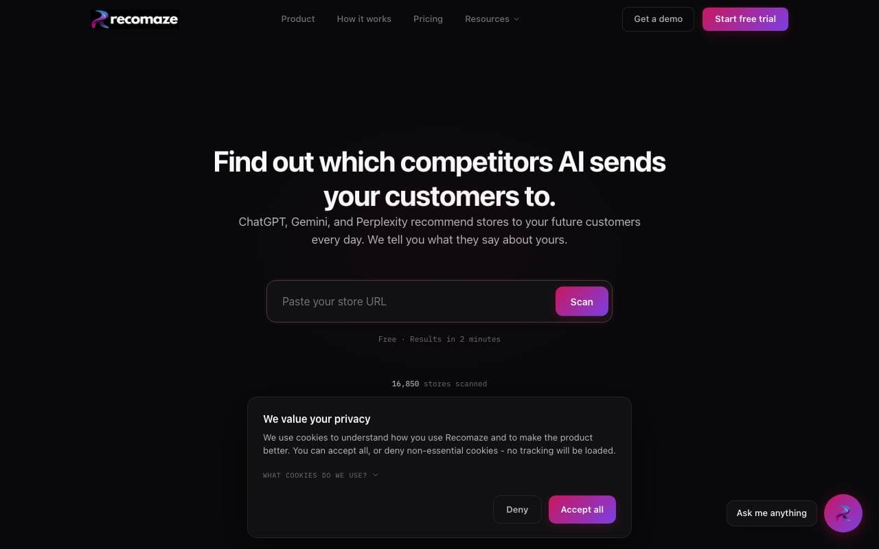 Recomaze AI Agent interface preview