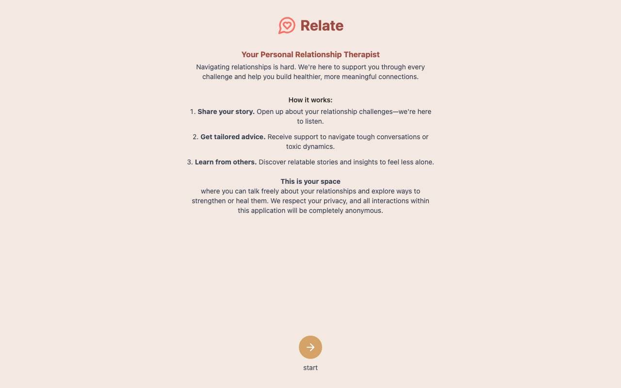 Relate: Your Personal Relationship Therapist interface preview