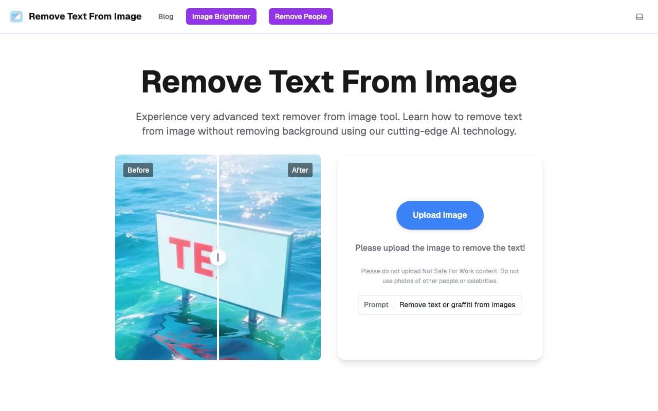 Remove text from image interface preview
