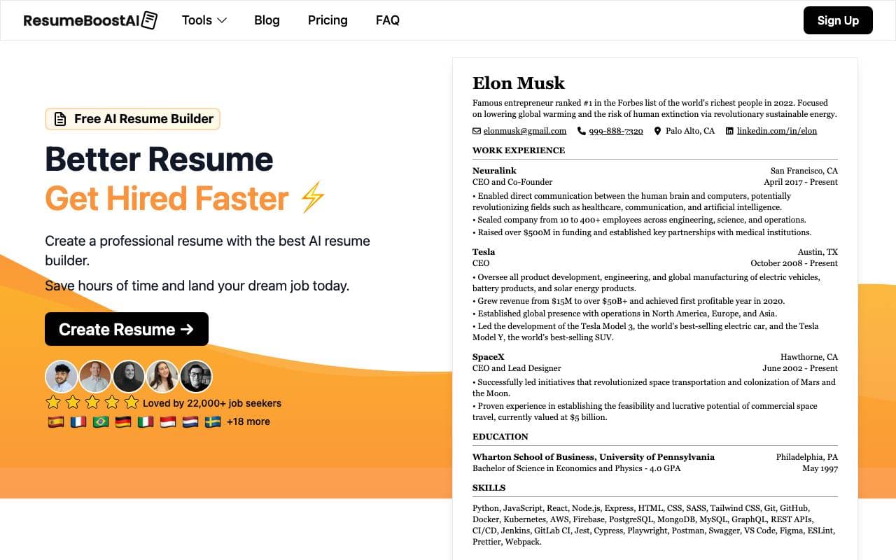ResumeBoostAI interface preview