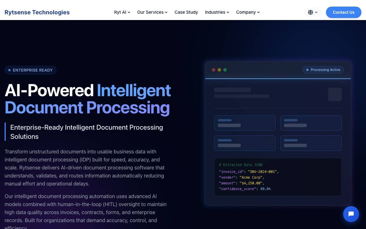 Rytsense Intelligent Document Processing interface preview