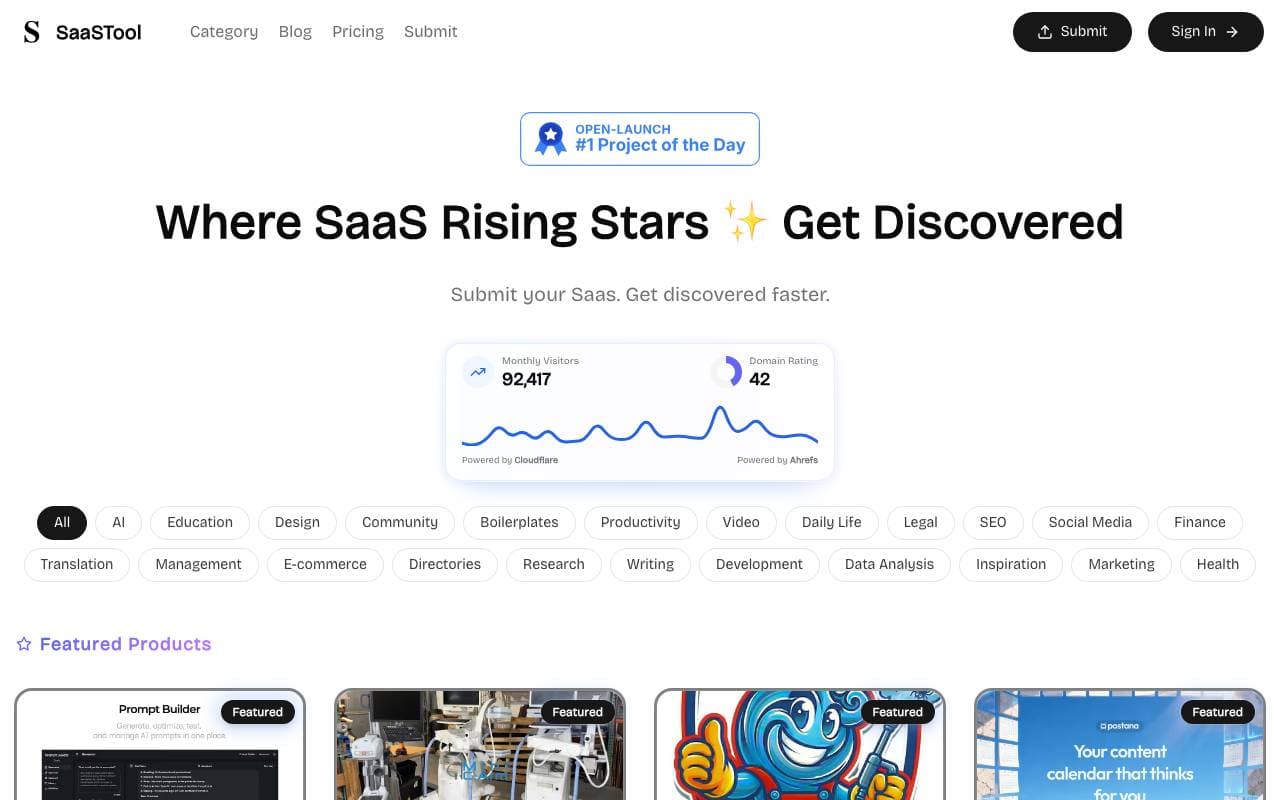 SaaSTool - Rising Star SaaS Hub interface preview