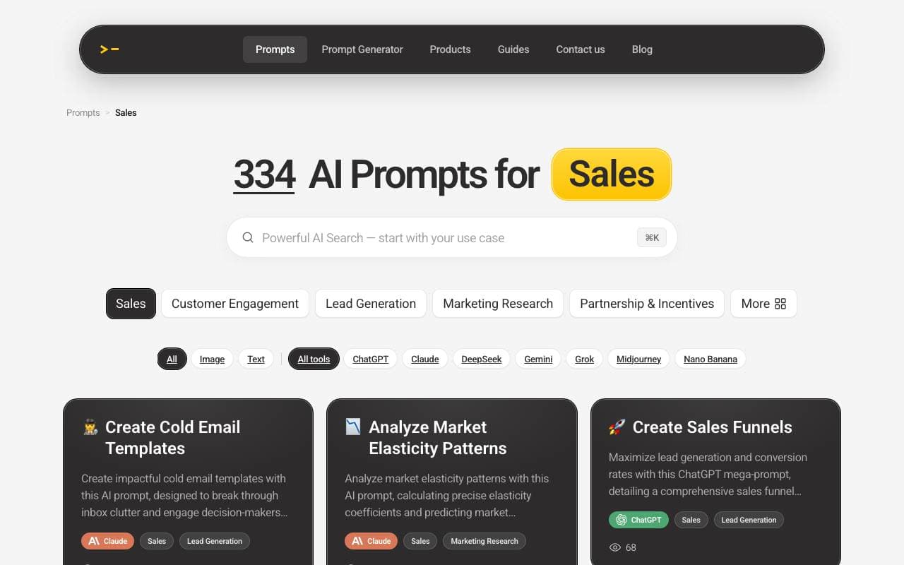 Sales Mega Prompts interface preview