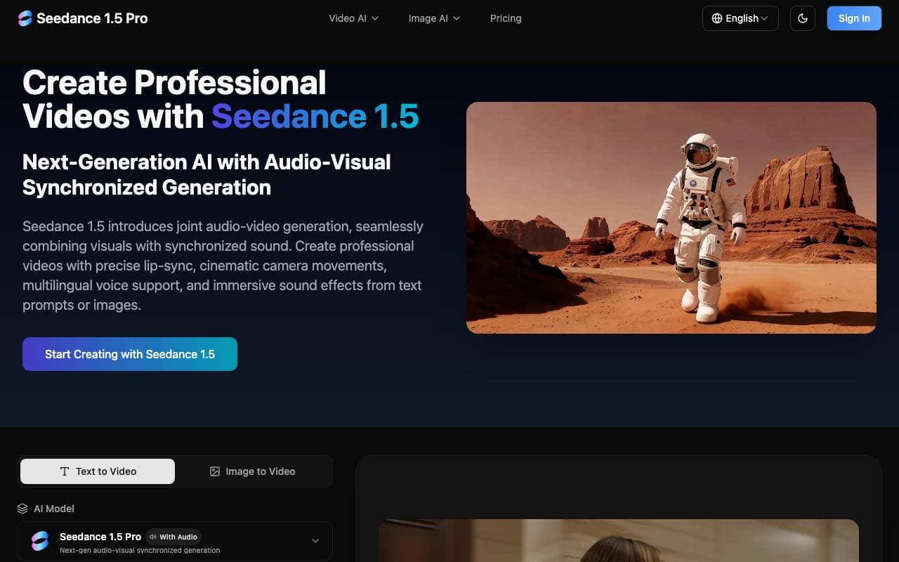 Seedance 1.5 Pro interface preview