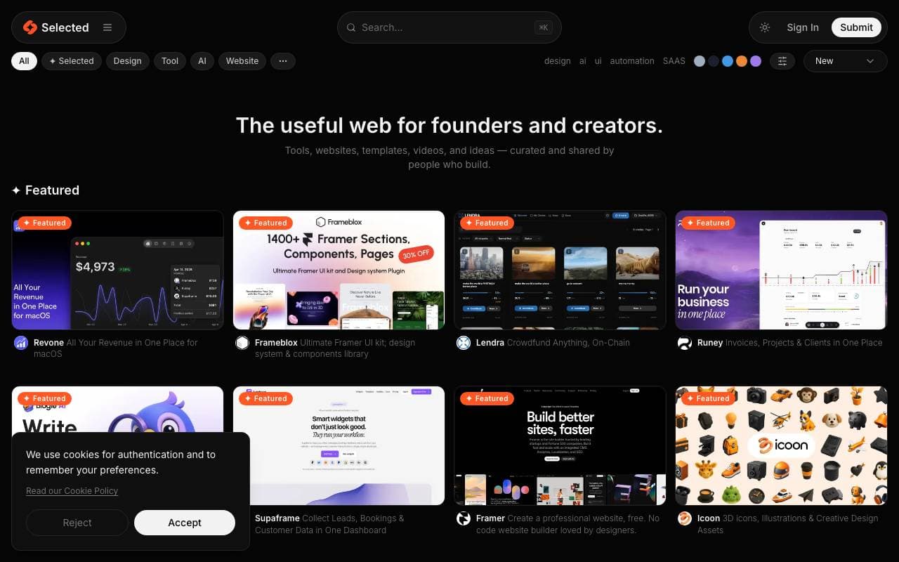 Selected Site interface preview
