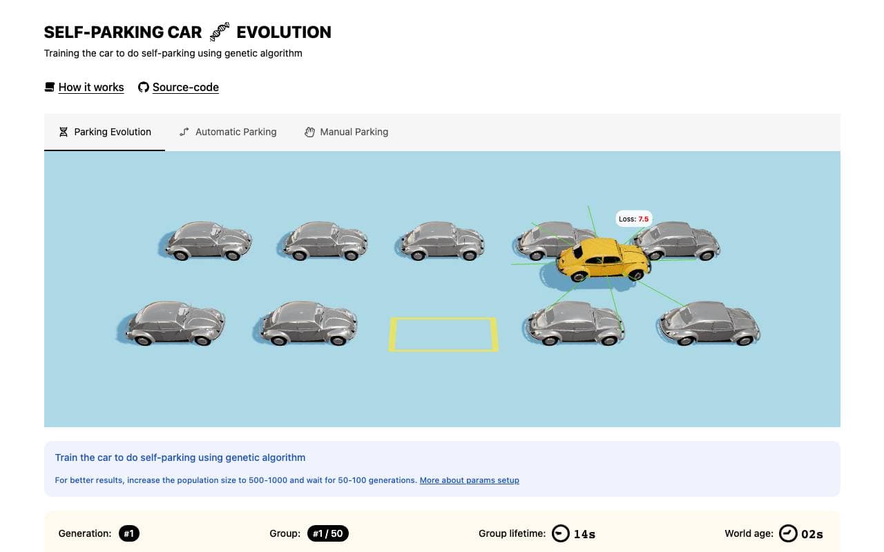 Self-Parking Car Evolution interface preview