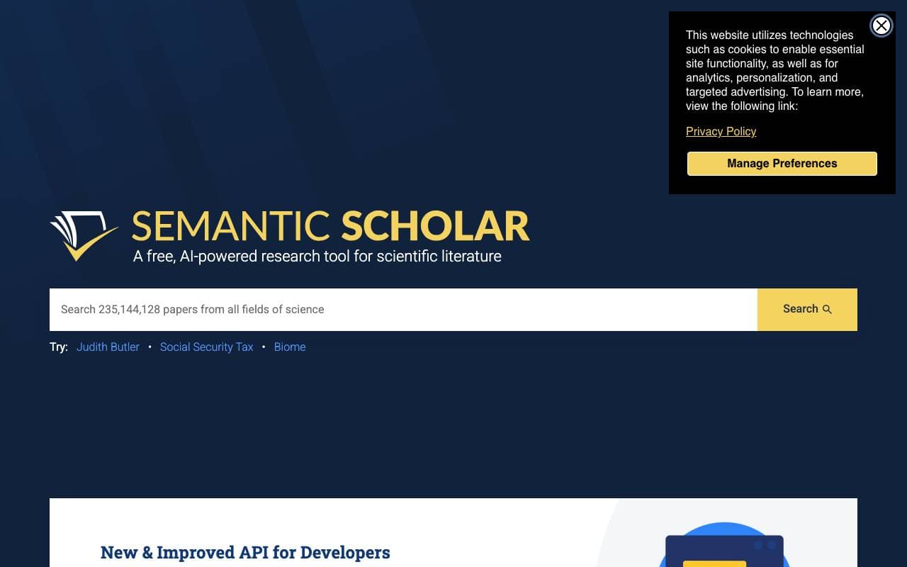 Semantic Scholar interface preview