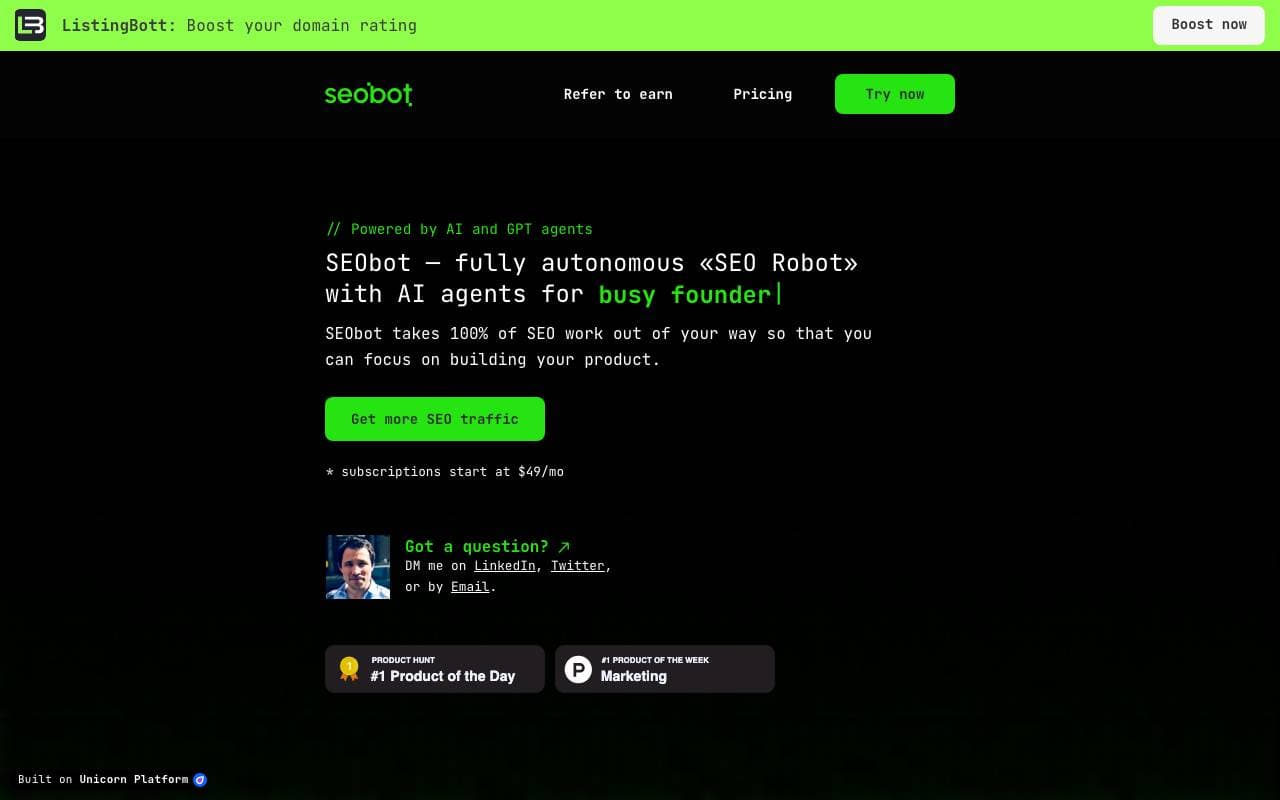 SEO Bot interface preview