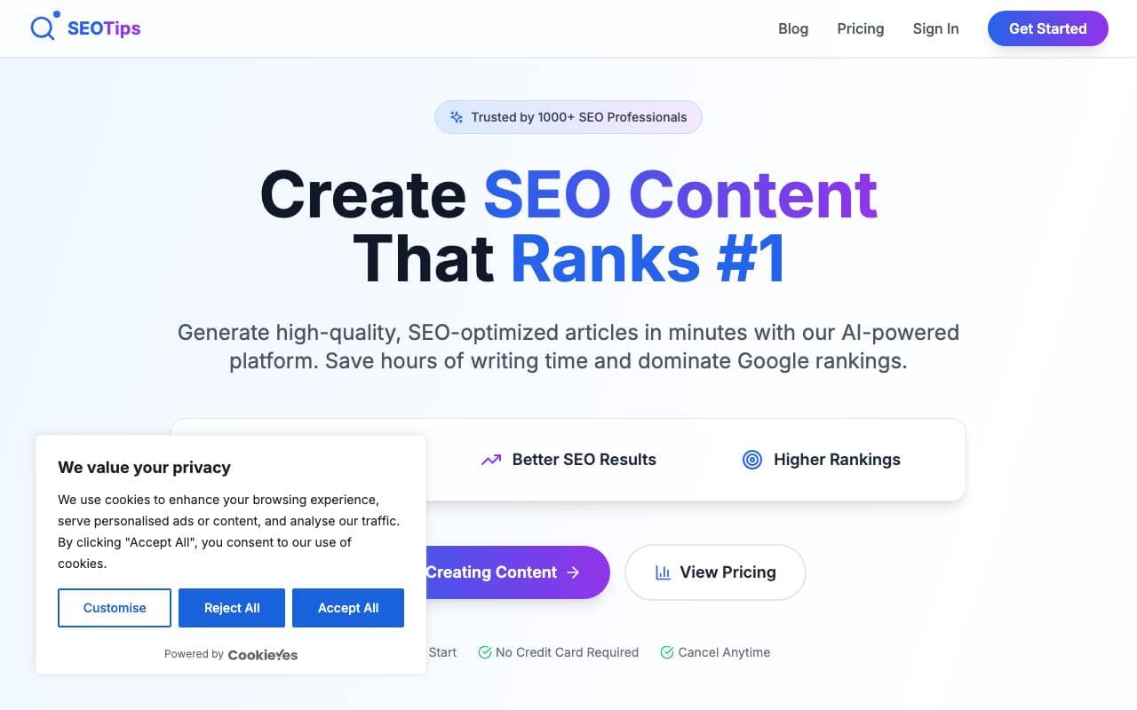 SEOTIP site interface preview