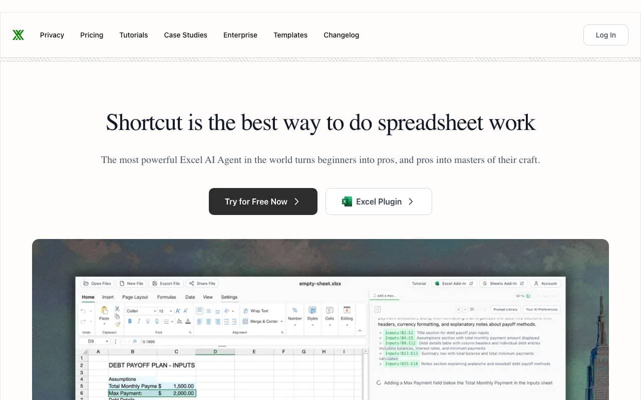 Shortcut (Excel AI) interface preview