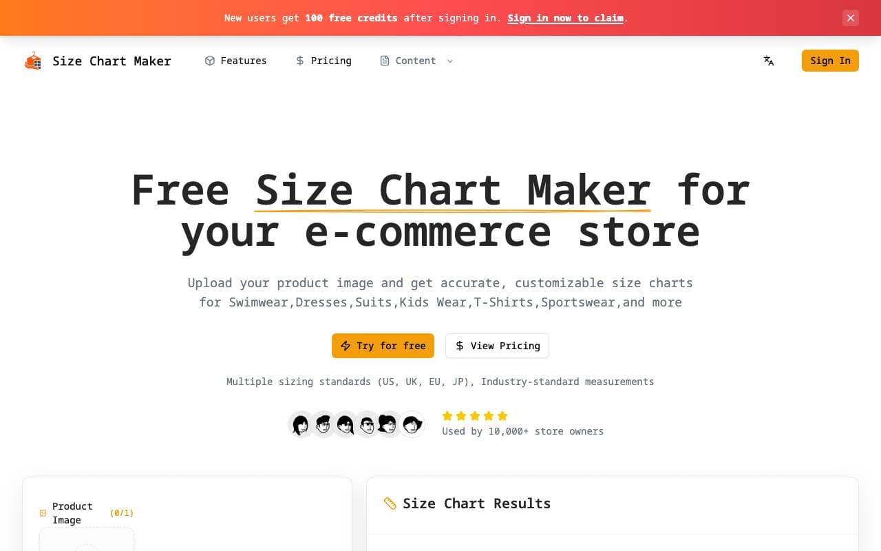 Size Chart Maker interface preview