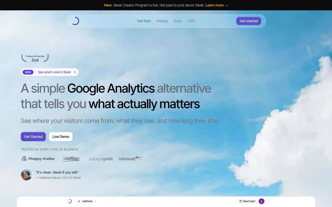Sleek Analytics interface preview