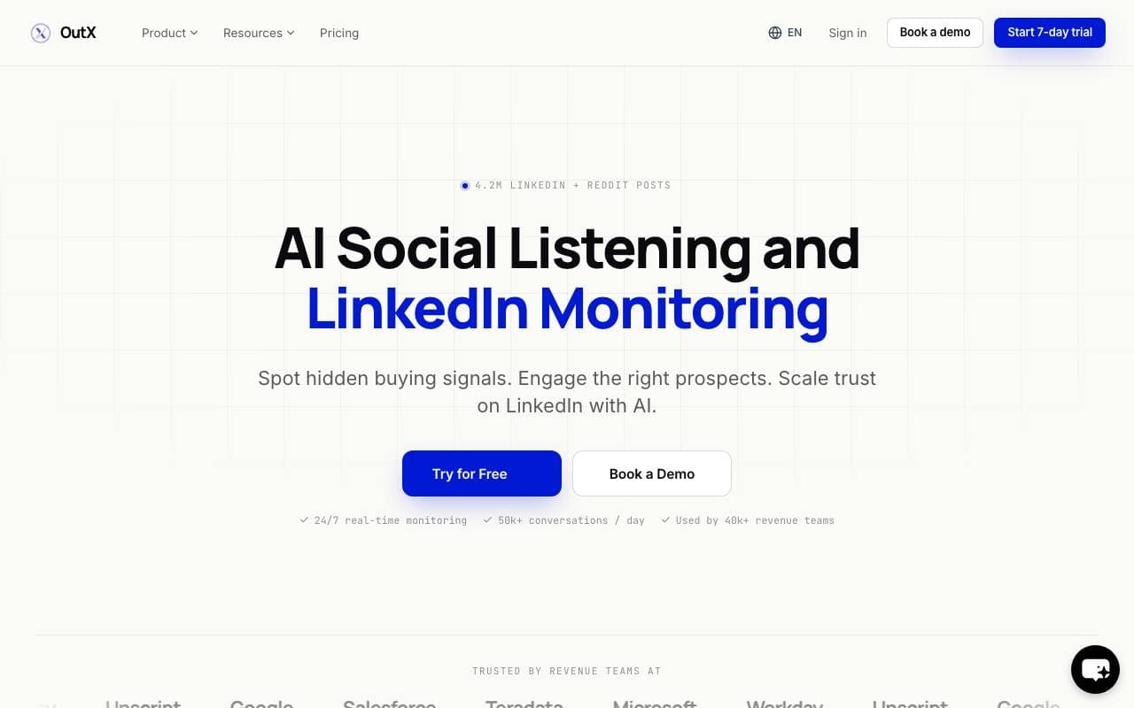 Social listening linkedin | OutX.ai interface preview