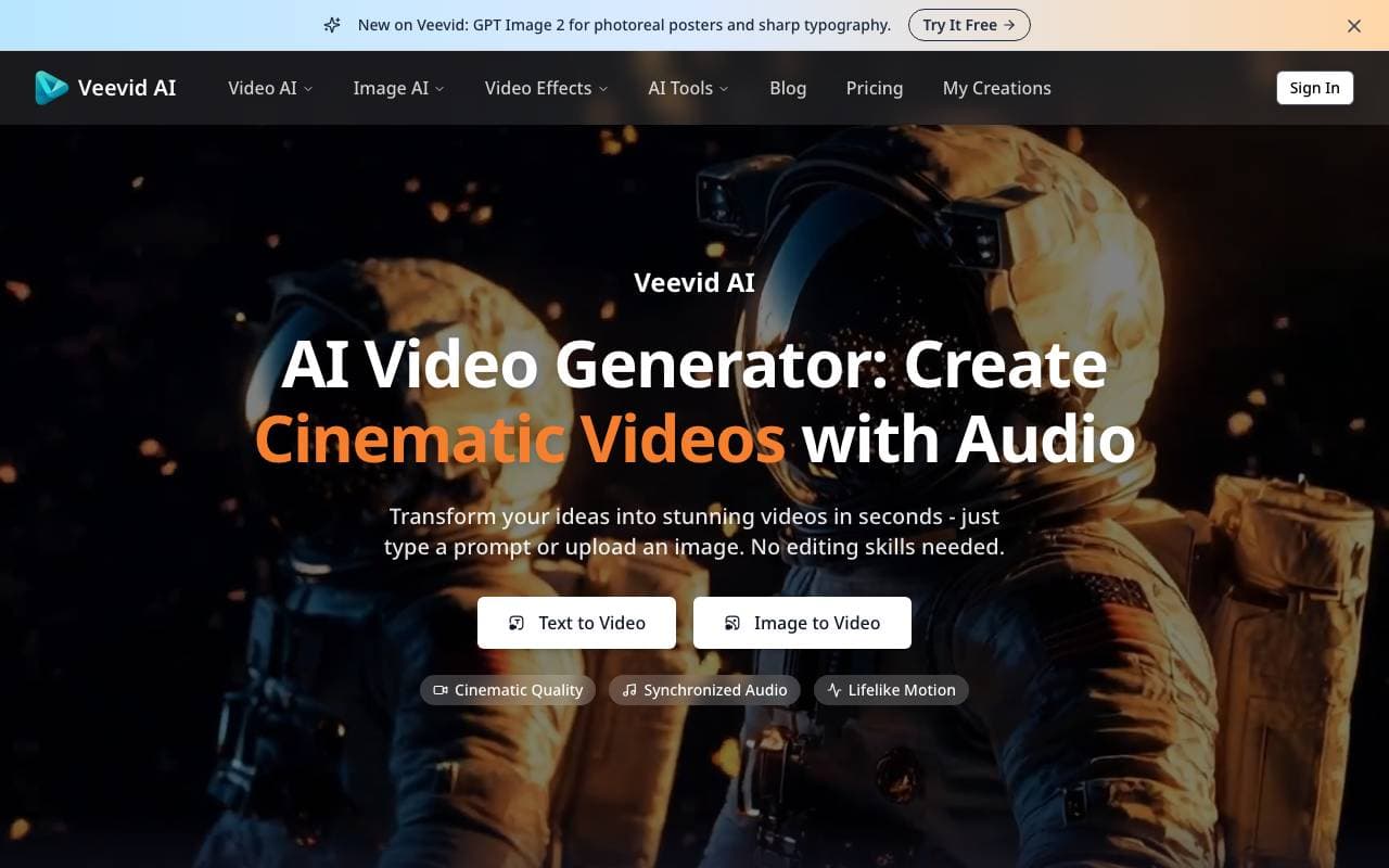 Sora 2 - Cinematic AI Video Generator with Audio interface preview