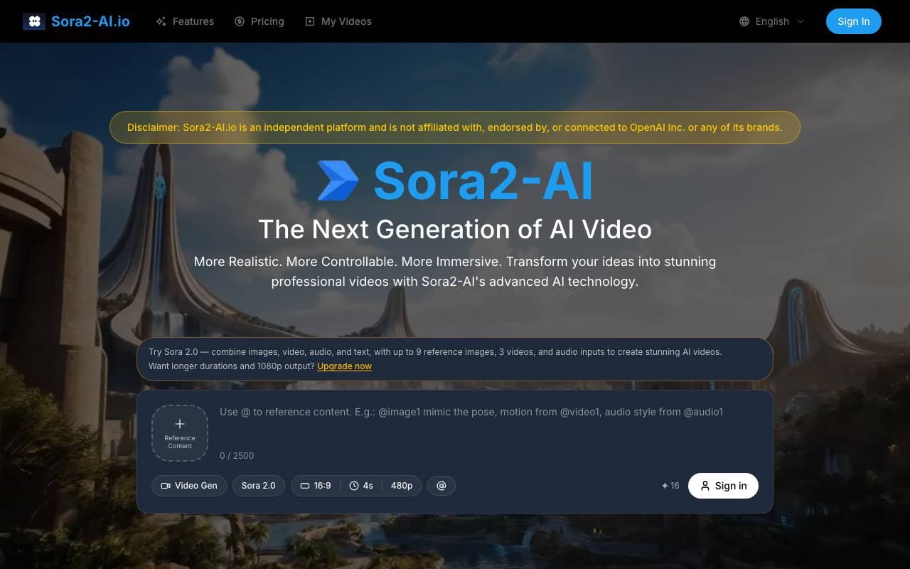 Sora2 AI interface preview