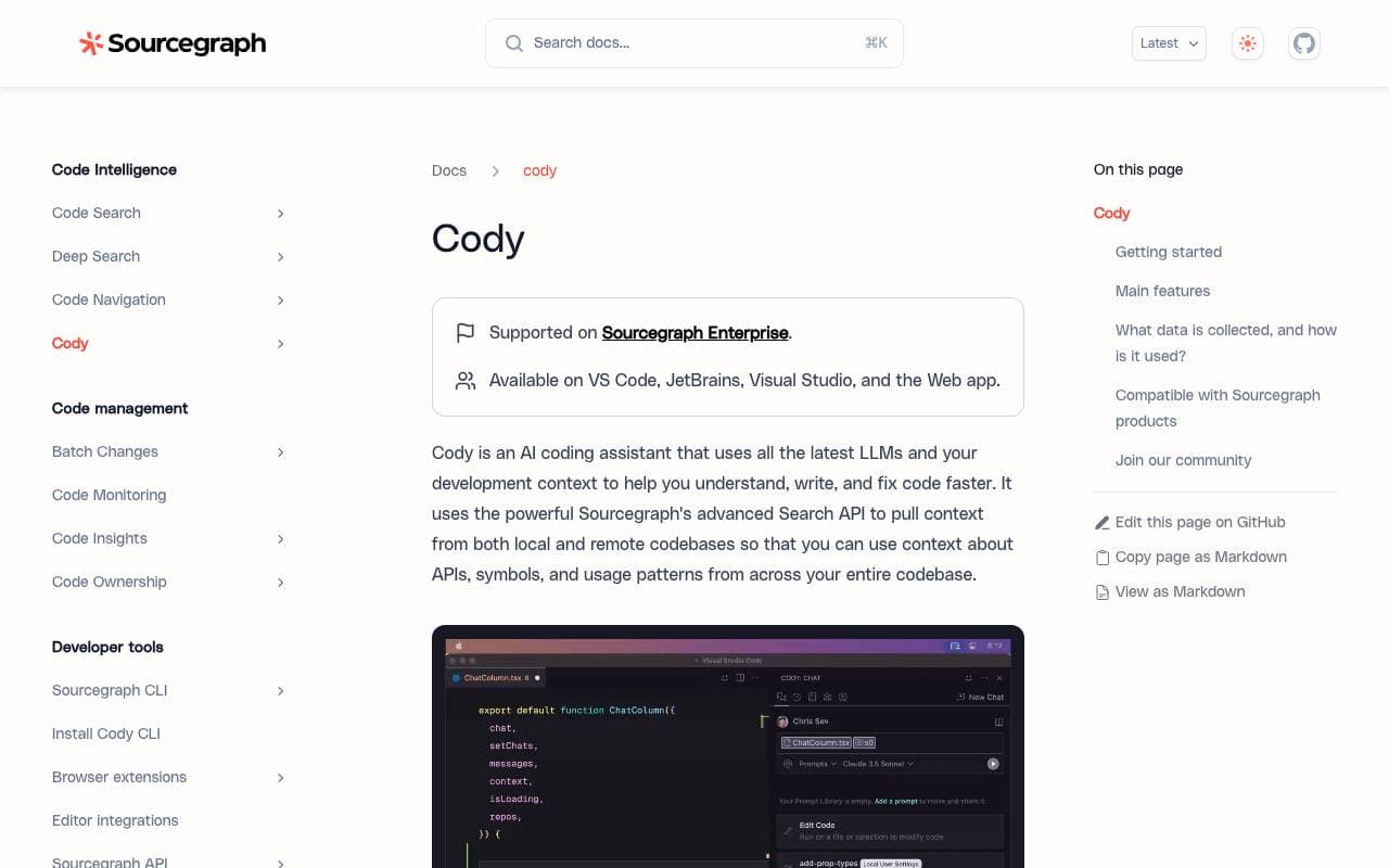 Sourcegraph Cody AI interface preview