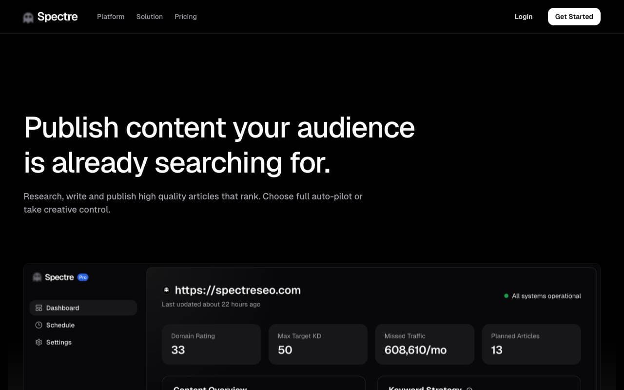 Spectre SEO interface preview