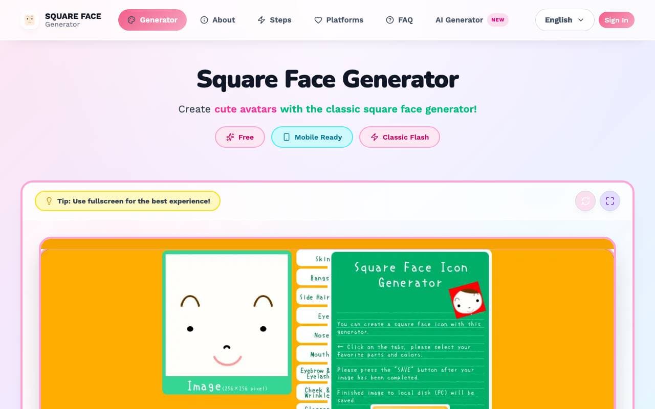 Square Face Generator interface preview