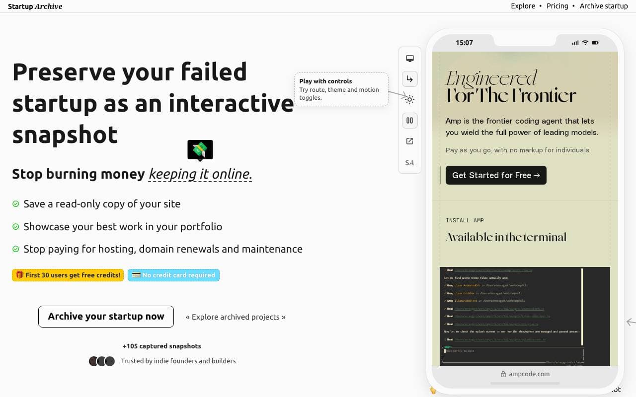 Startup Archive interface preview