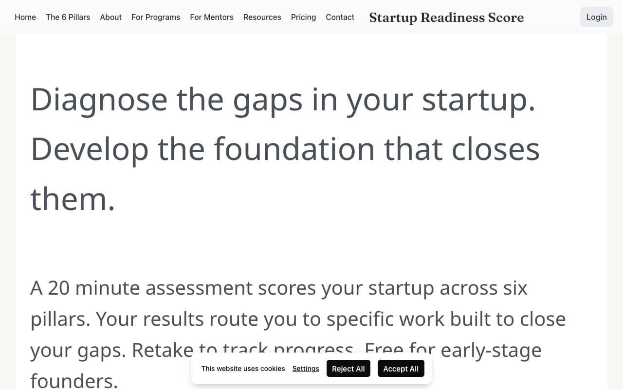 Startup Readiness Assessment interface preview