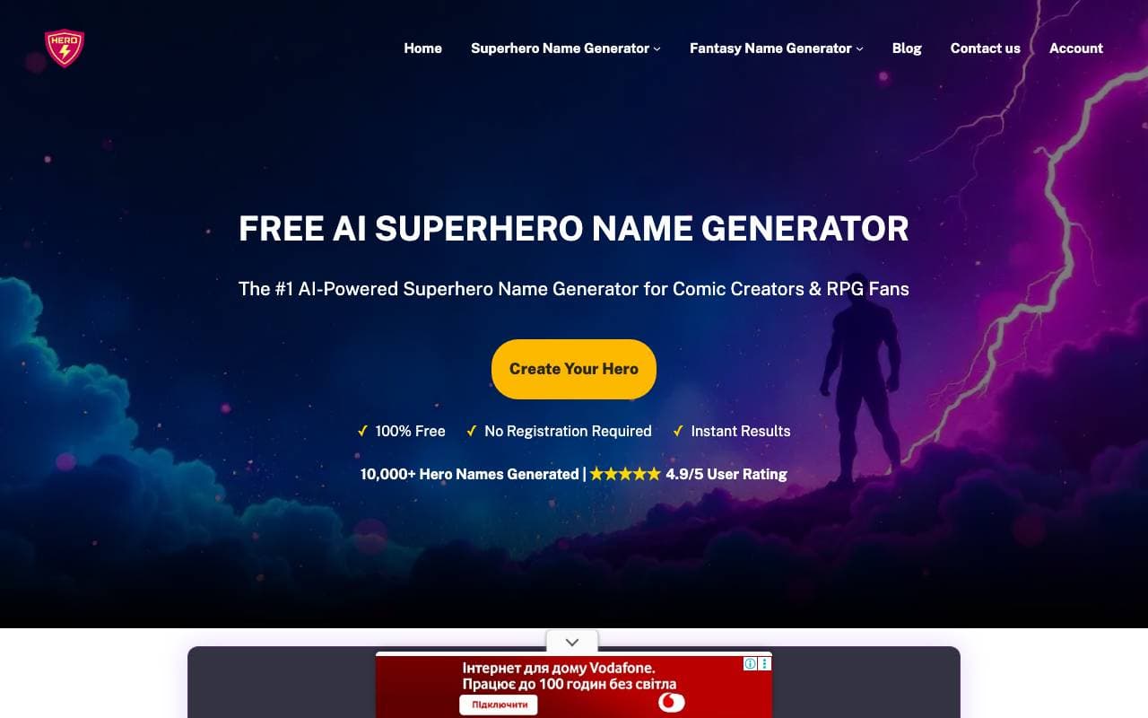 Superhero Name Generator interface preview