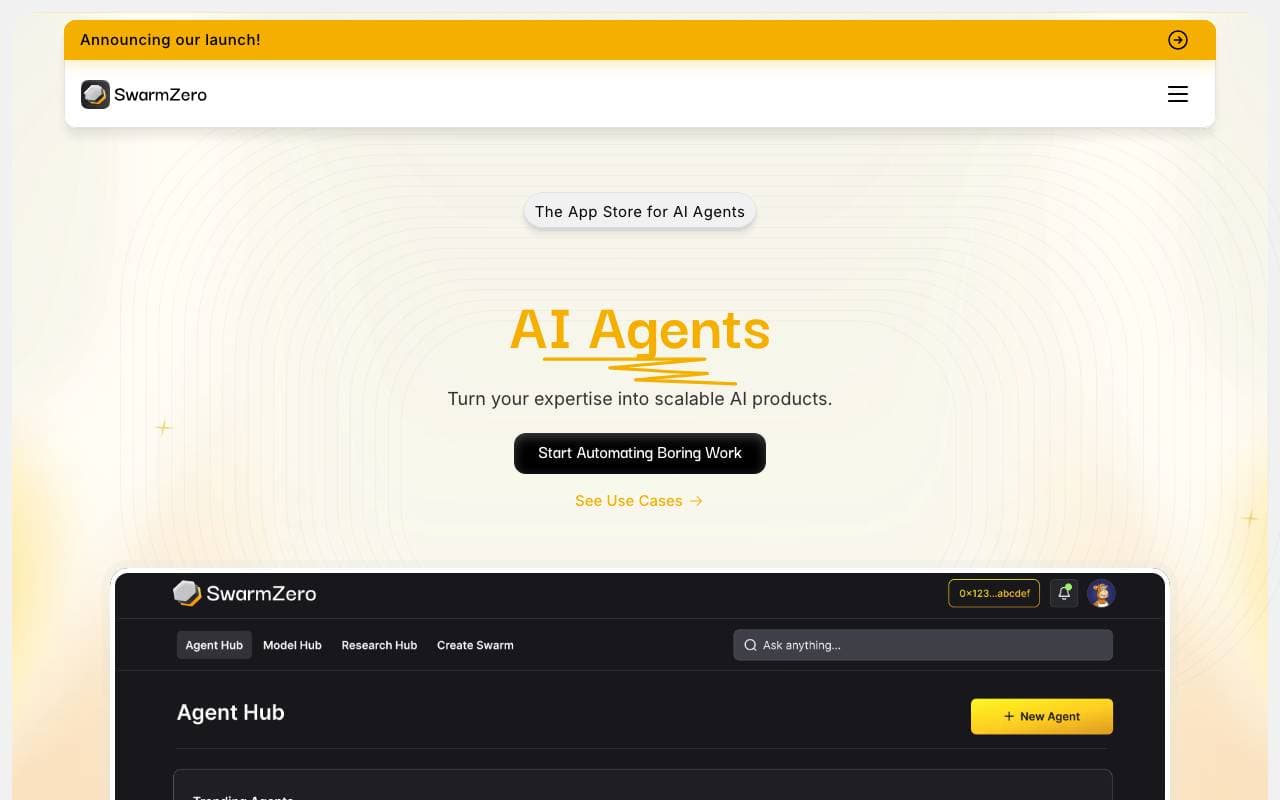 SwarmZero.ai interface preview