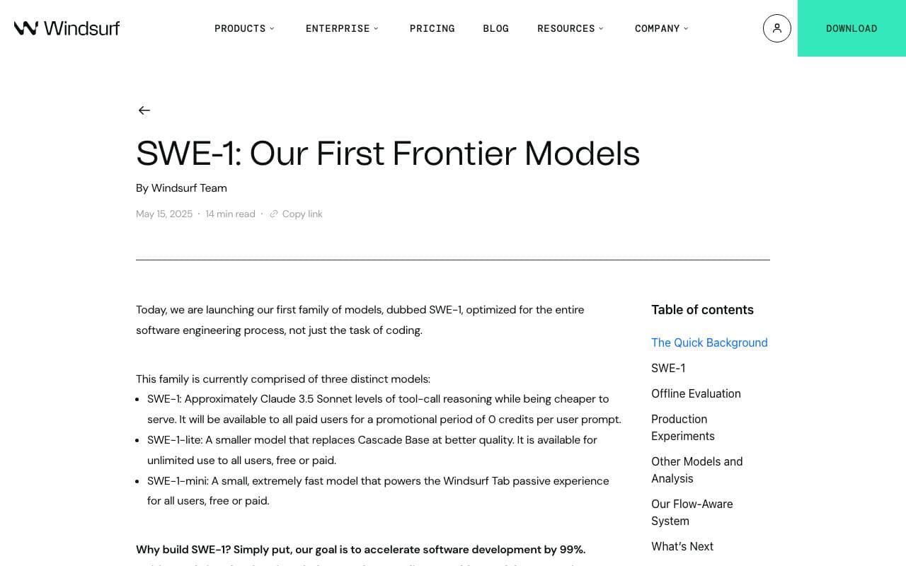 SWE-1 ai coding model interface preview