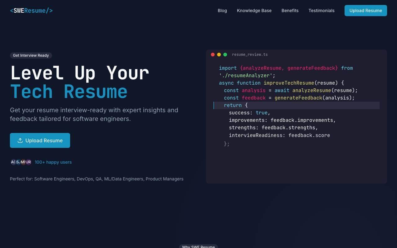SWE Resume interface preview