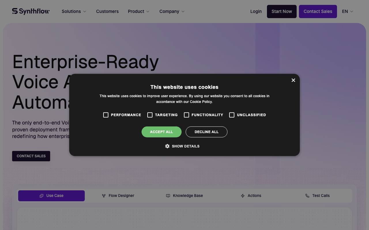Synthflow AI interface preview