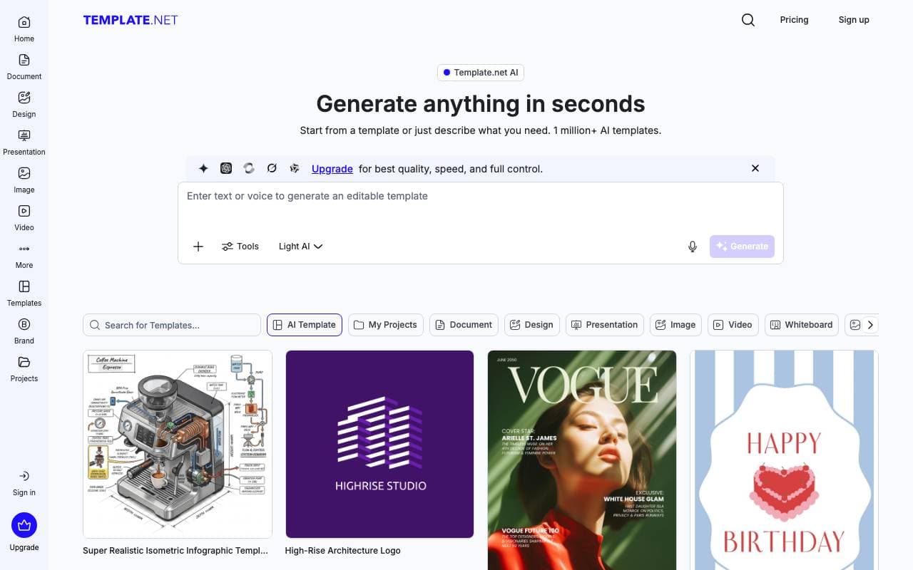 Template.net interface preview