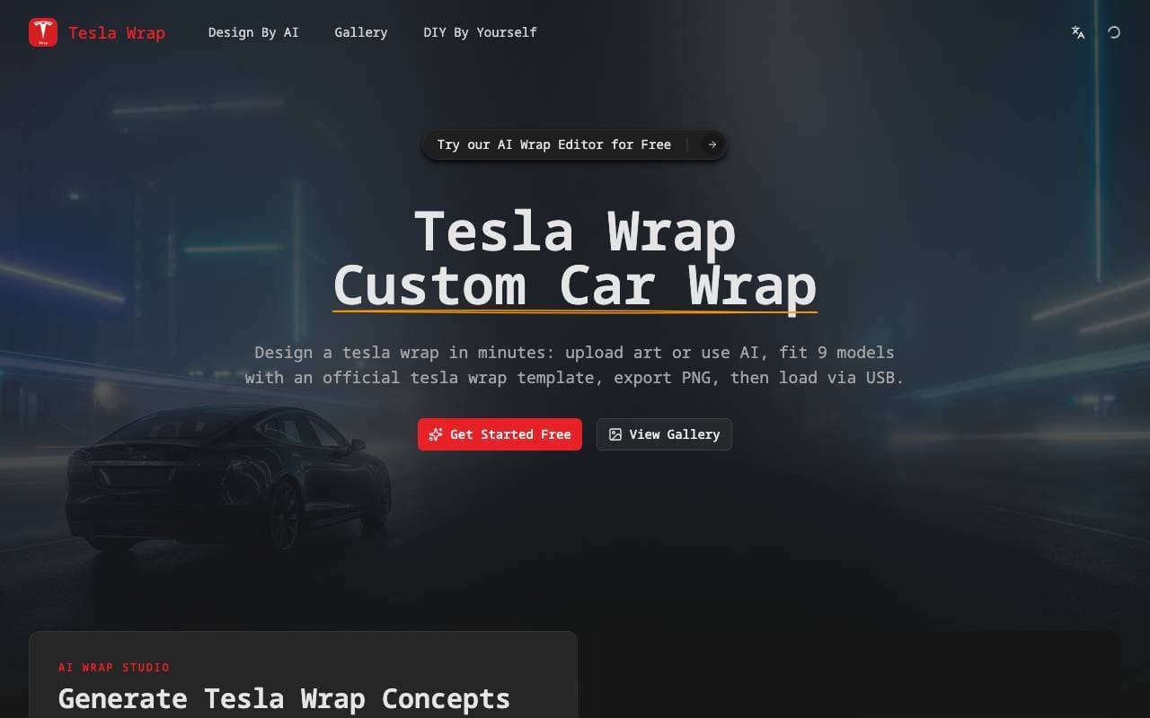 Tesla Wrap interface preview
