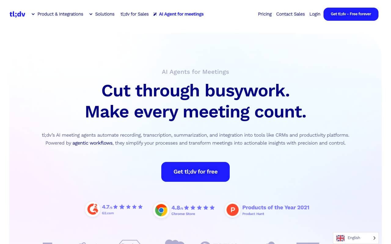 tl;dv for Sales Meetings interface preview