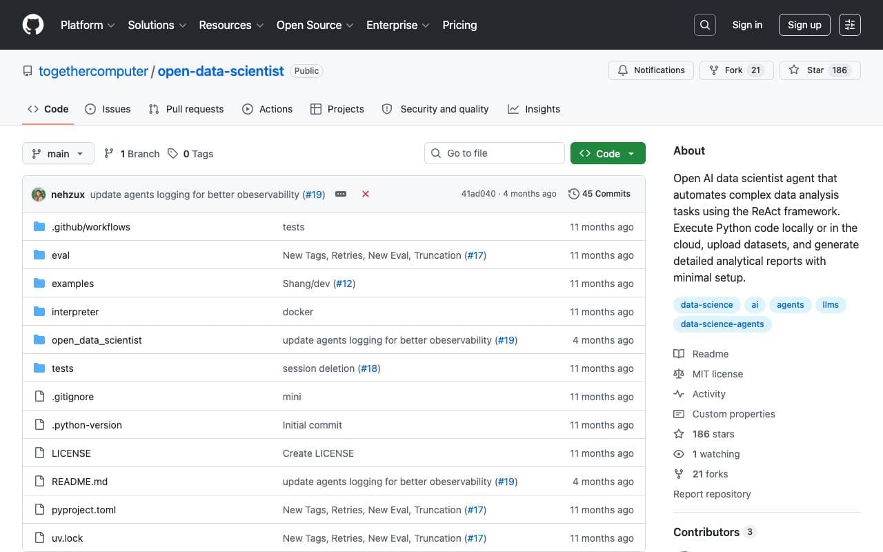 Together Open Data Scientist interface preview