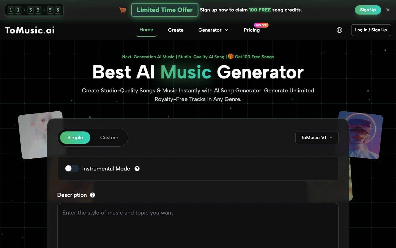 tomusic.ai interface preview
