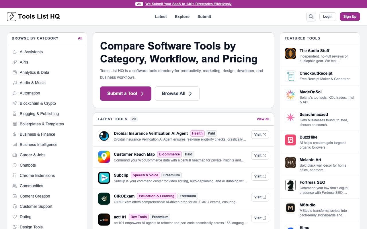 Tools List HQ interface preview