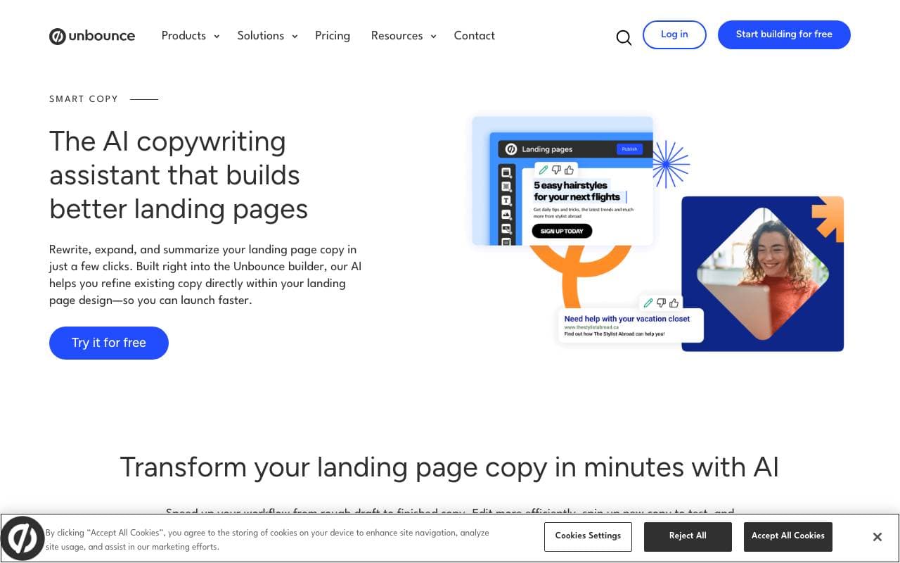 Unbounce Smart Copy interface preview