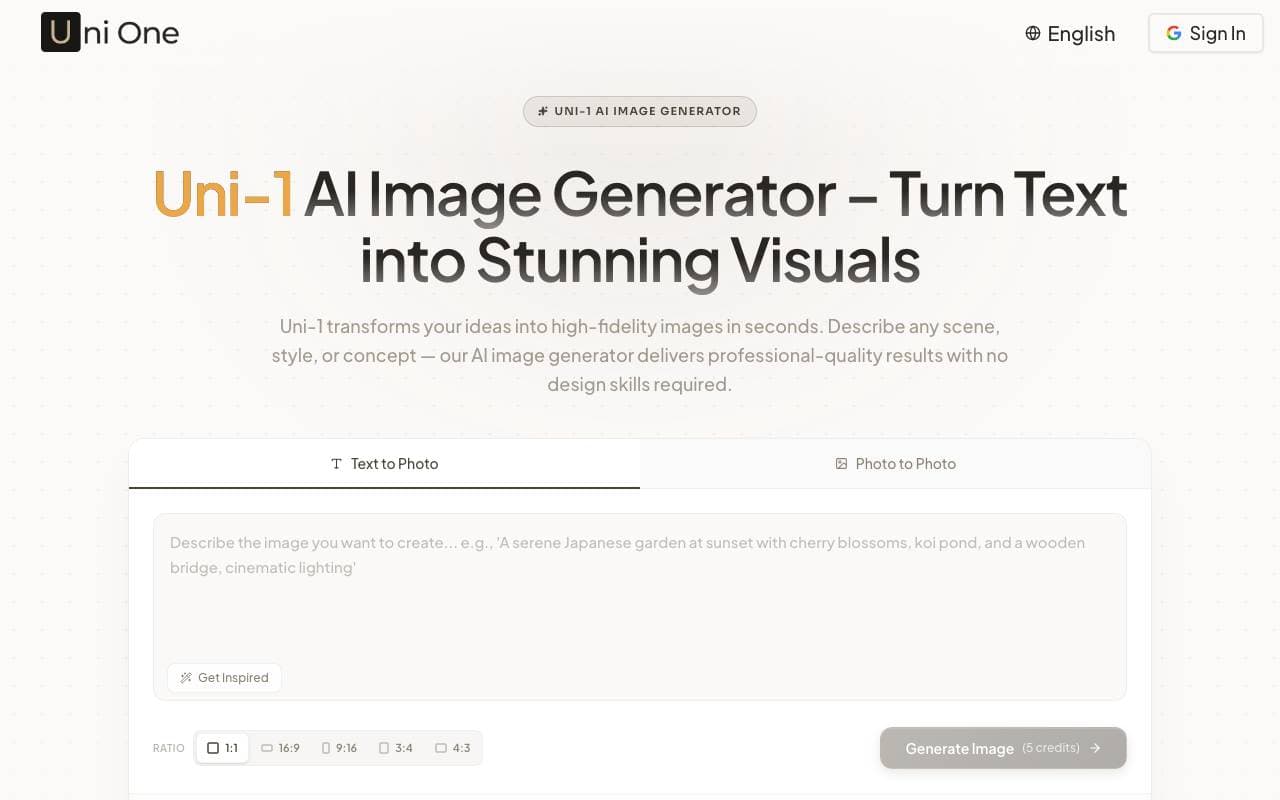 Uni-1 AI Image Generator interface preview