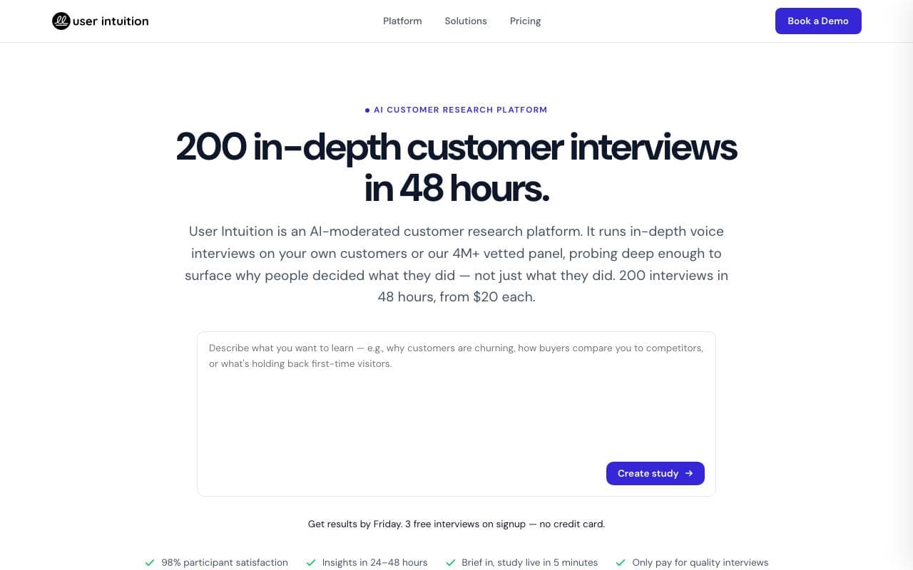User Intuition interface preview