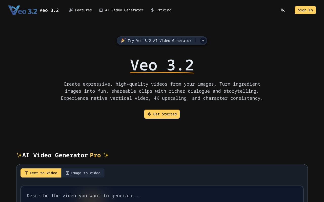 Veo 3.2 AI Video Generator interface preview