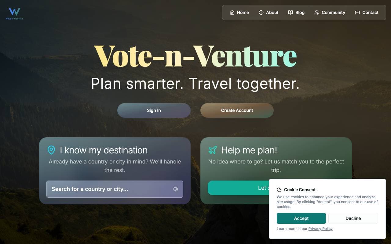 Vote-n-Venture interface preview